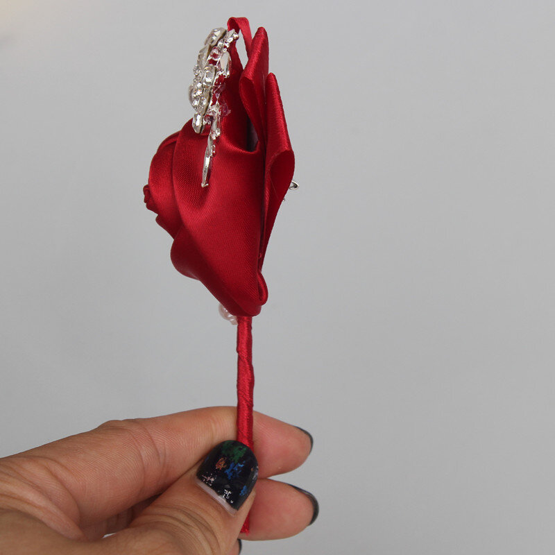 Bouquet de roses et de diamants en soie de haute qualité, accessoires pour la mariée et le marié, broche X1104-1