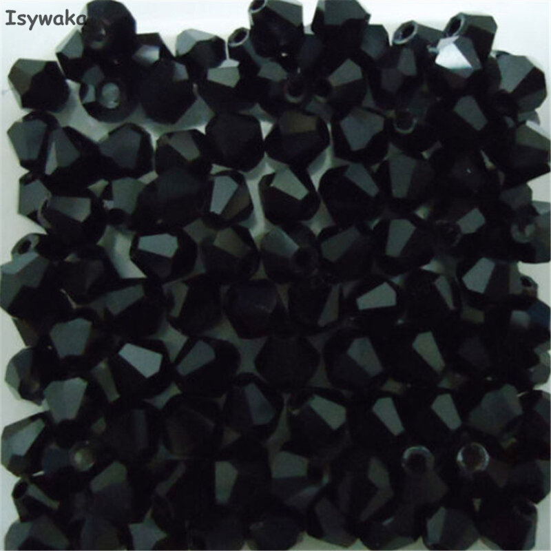 Isywaka Sale black colors 100pcs 4mm Bicone Austria Crystal Beads charm Glass Beads Loose Spacer Bead for DIY Jewelry Making