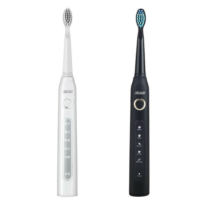 Spazzolino elettrico ricaricabile USB Seago spazzolino da denti per pulizia profonda impermeabile per adulti con 2 testine di ricambio spazzolino da denti