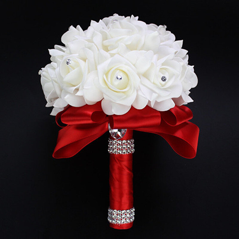 WifeLai-A 1 pezzo A buon mercato damigella d'onore decorazione di nozze Foamflowers rosa bouquet da sposa in raso bianco romantico bouquet da sposa PL15