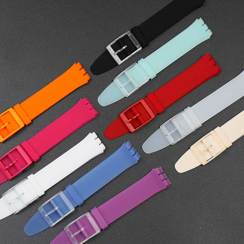 Silicone strap 16mm for Swatch SKINSFK30SFK361SFK397SVUB100SVOW100 men and women waterproof sports rubber strap buckle