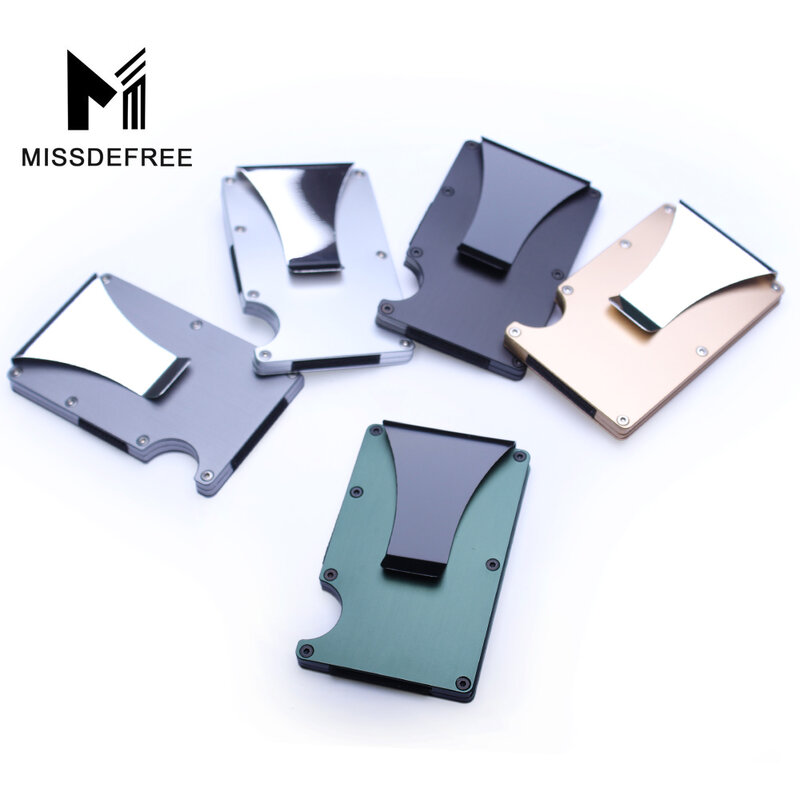 RFID Metal Mini cartera delgada desmontable dinero Clip marca moda negocio tarjeta de crédito ID titular con funda Anti-Jefe protector