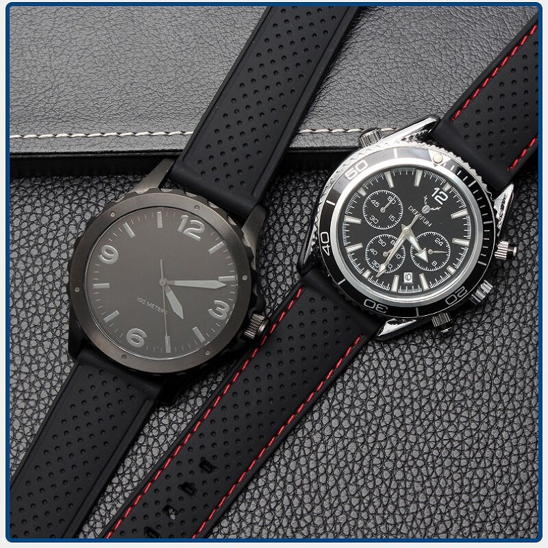 Bracelet de montre en Silicone souple de 22mm, étanche, respirant, pour l'été, Sports de plein air, accessoires résistants à la sueur, bracelets de montre