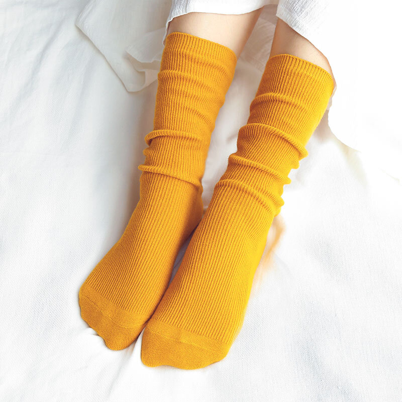 CHAOZHU-calcetines altos de algodón para niñas, medias largas sueltas de colores sólidos con doble aguja, estilo japonés coreano