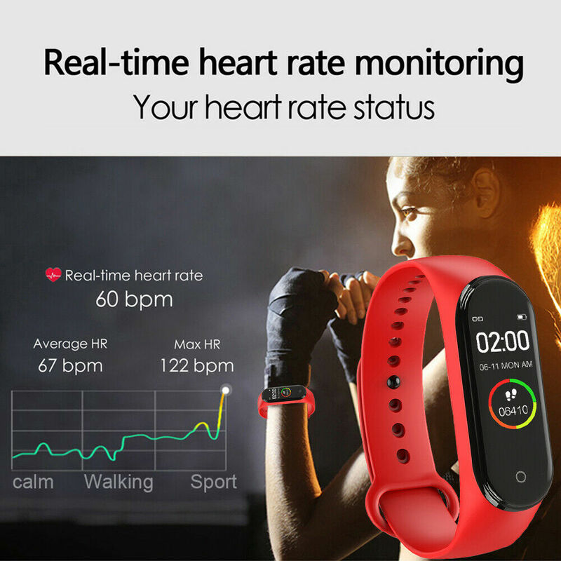 Pulsera inteligente M4 para hombre y mujer, resistente al agua brazalete deportivo, Monitor de ritmo cardíaco con Bluetooth, pulsera deportiva para Android e IOS