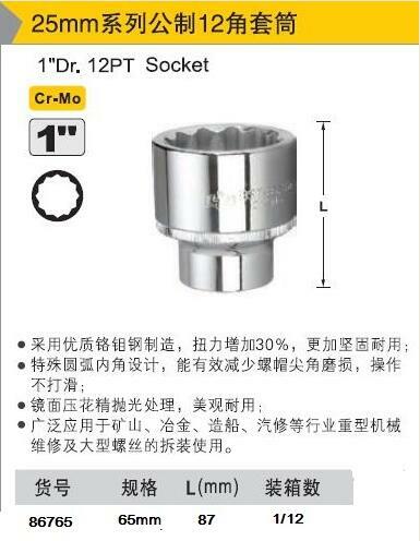 BESTIR taiwan tool metric auto socket 25mm 1 drive 6pt 12pt 65mm L:87MM CR-MO steel heavy duty work tools
