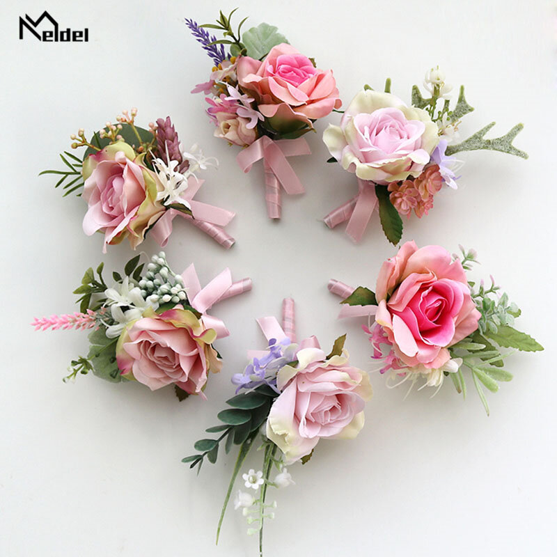 Meldel-Corsage de Fleurs Roses pour Mariage, Boutonnière de Marié, Bracelet de Poignet pour Patients, Fournitures de Licence