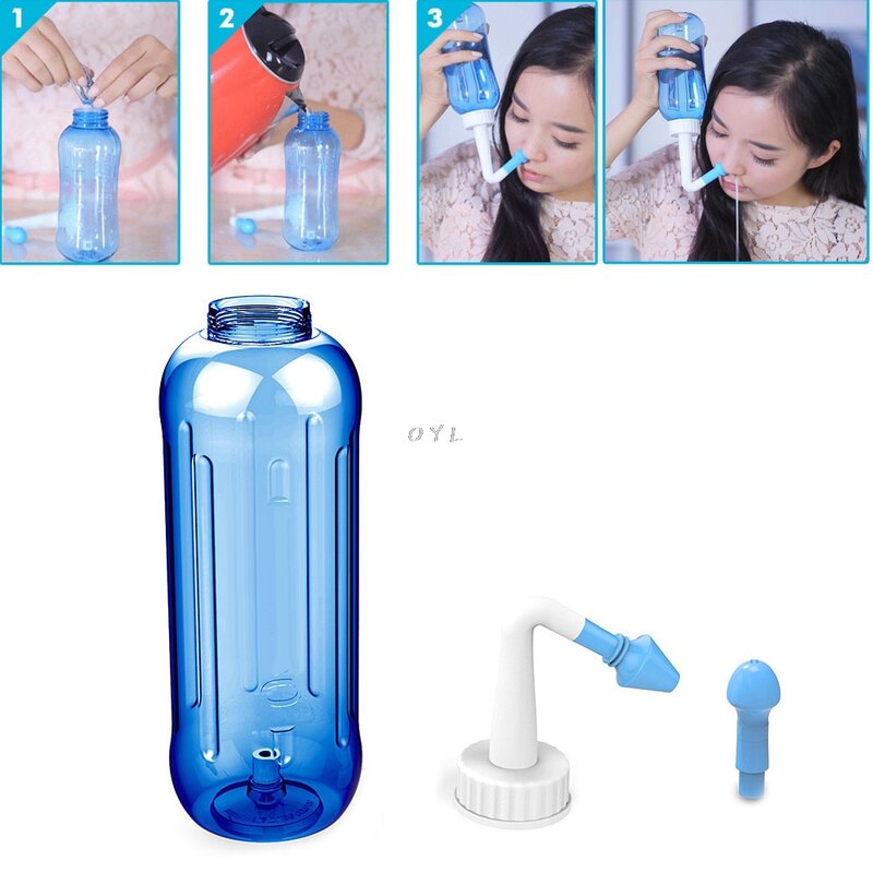 Olla de lavado de nariz para adultos y niños, enjuague para aliviar alergias, 500mL