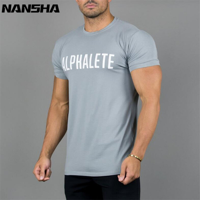 New Bodybuilding and Fitness Mens Short Sleeve Cotton T-shirt Gyms ALPHALETE Print Shirt Men Muscle Tights Fitness T-shirts