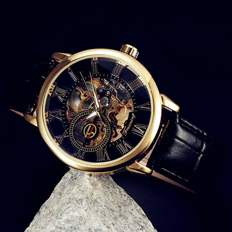 Relógio mecânico, mens relógios top marca de luxo relógio mecânico splendido 3d oco gravura caso mostrador esqueleto relógios esportivos relógio masculino
