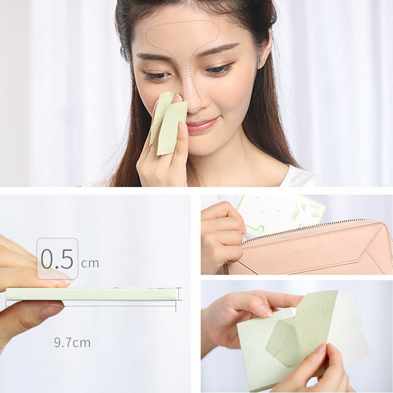 100 hojas/Paquete de pañuelo de papel de té verde olor limpiador de maquillaje de absorción de aceite de papel para la cara absorber absorbente Facial limpiador cara herramienta