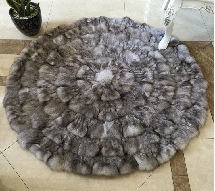 Alfombra de piel de zorro real para muebles, alfombra redonda, blanco, rojo, gris, 11 colores, 150x150cm, B101