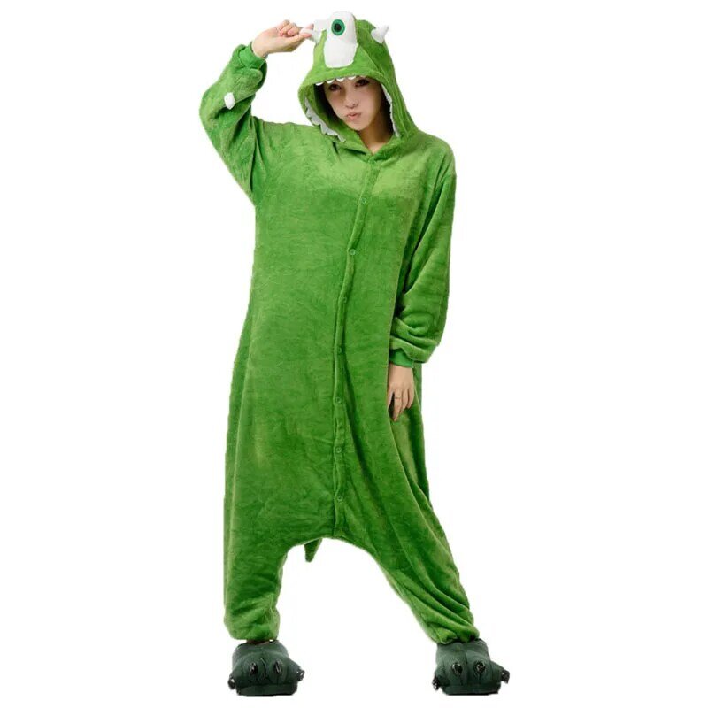 Pijama de franela con dibujo de Monster Kigurumis y Mike para mujer, traje de dormir de franela verde, ropa de casa Unisex