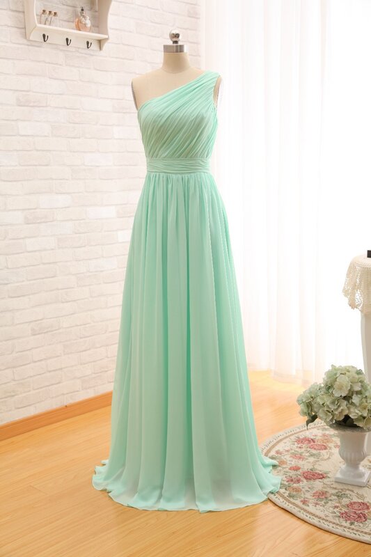 Ever Beauty Mint Green Long Chiffon A Line Pleated Bridesmaid Dress Under 50 Wedding Party Dress 2018 Robe Demoiselle D'honneur
