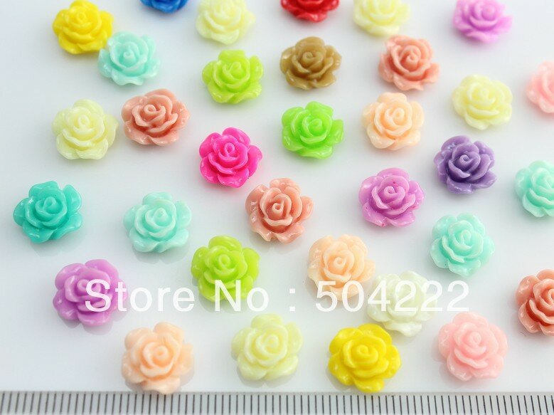 Mini Rosa kawaii de resina floral, Gema de cameo, cabujón plano, cabina, arte de uñas, 11mm, 50 Uds.