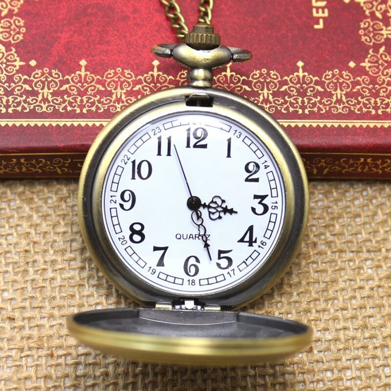 นาฬิกาสร้อยคอแบบพกพาสไตล์วินเทจสีบรอนซ์พร้อมจี้สัญลักษณ์ของขวัญสำหรับผู้ชายผู้หญิง