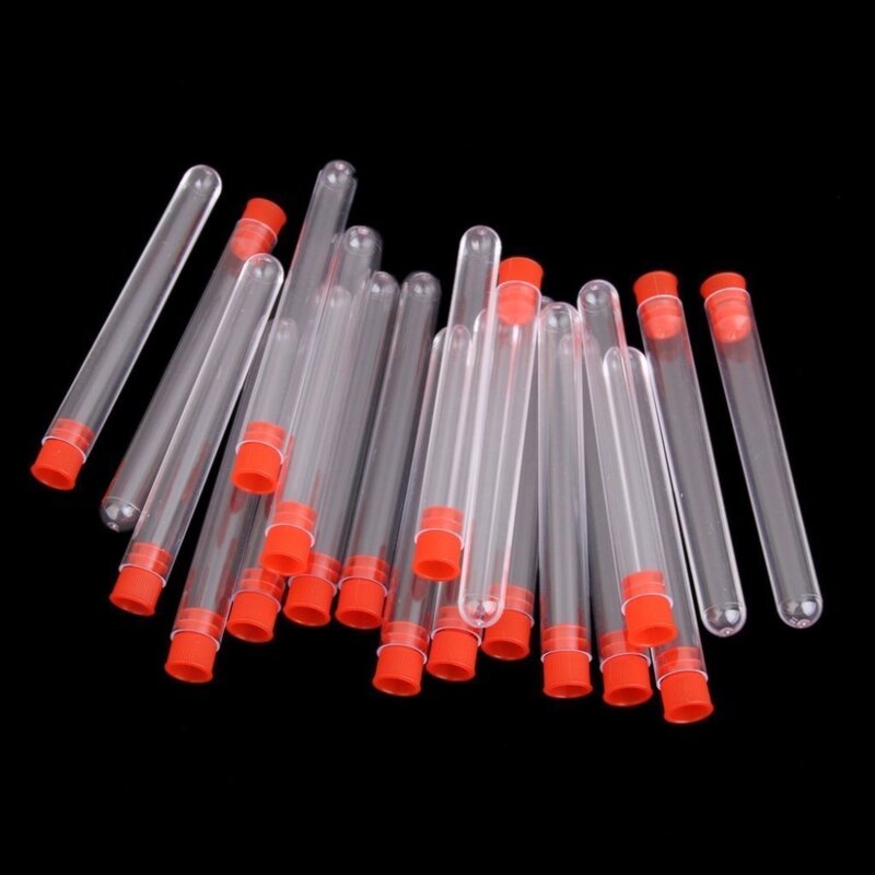 60 peças de tubo-16x150mm de plástico transparente conjunto de tubo de ensaio com tampas e suporte