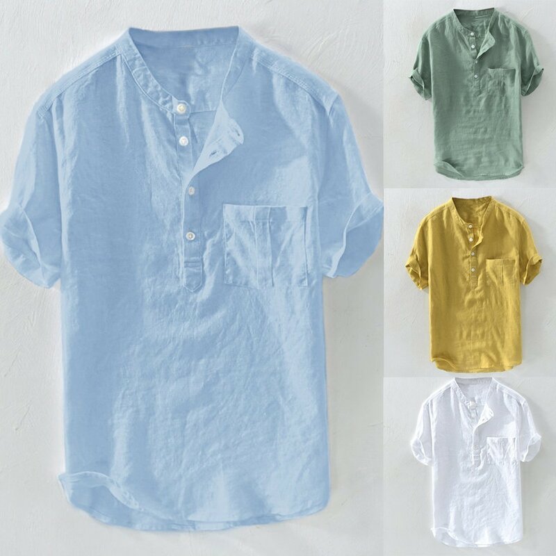 Blusa de mangas cortas de botón de algodón puro de cáñamo de verano 2019 para hombres de moda superior grande 3XL-6XL altos para hommes de talla grande