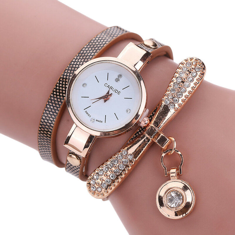 Las mujeres relojes de moda Casual reloj de pulsera de cuero de las mujeres de diamantes de imitación reloj de cuarzo analógico reloj de mujer
