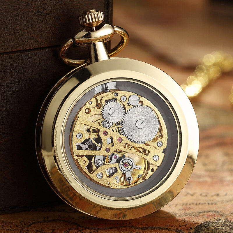 남성용 스팀펑크 기계식 시계 펜던트, 럭셔리 앤티크 스켈레톤 시계, 기계식 포켓 시계