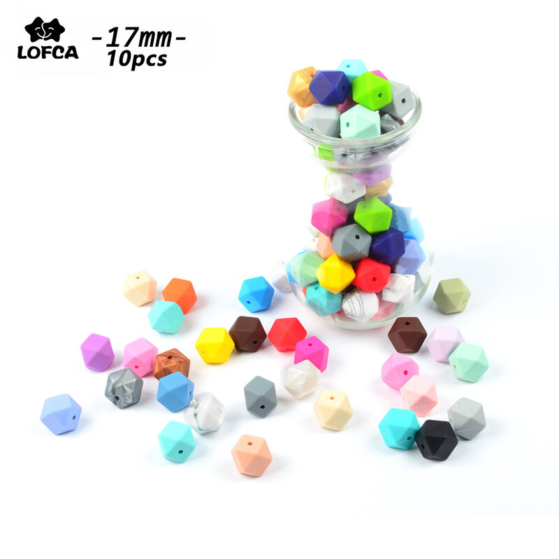 LOFCA-Perles hexagonales en silicone pour bébé, jouet de dentition, sans BPA, à mâcher, de qualité alimentaire, de haute qualité, 17mm, 10 pièces
