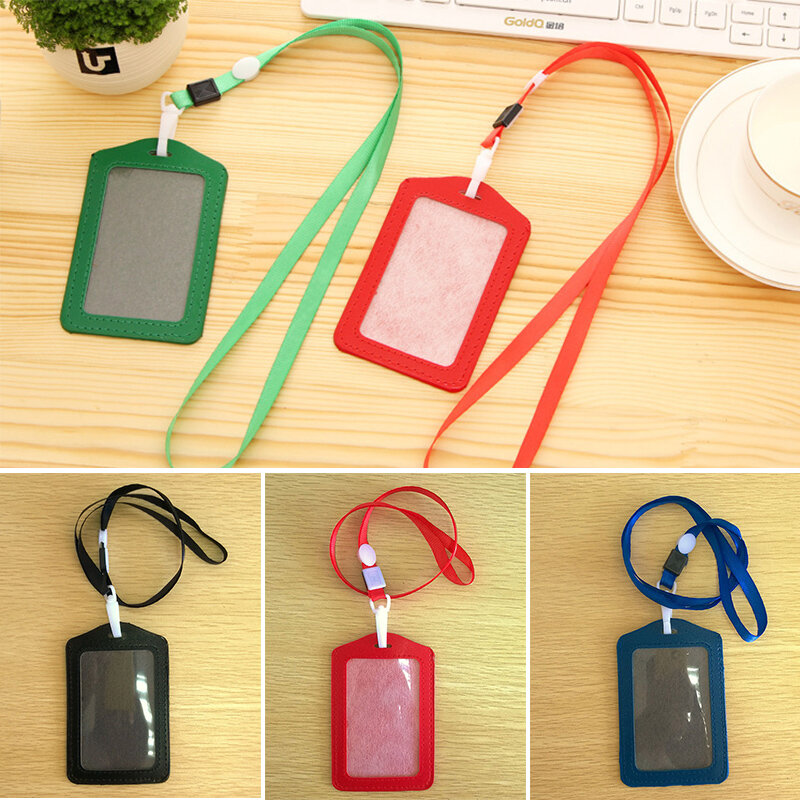 Bussiness Card ID Holder Hanging Cards Case PU Leather Neck Strap Identity Badge with Lanyard Bank Credit Card Holders #105