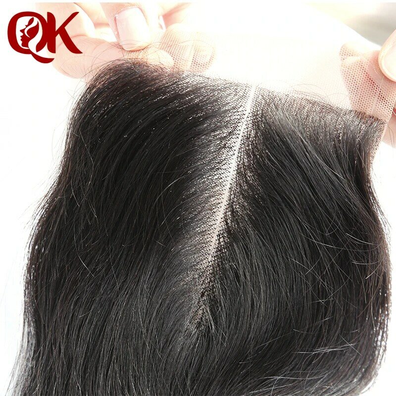 Queenking cabelo brasileiro remy cabelo fechamento do laço onda do corpo 4 "x 4" 10-18 polegadas descorados nós fechamento do cabelo humano cor natural