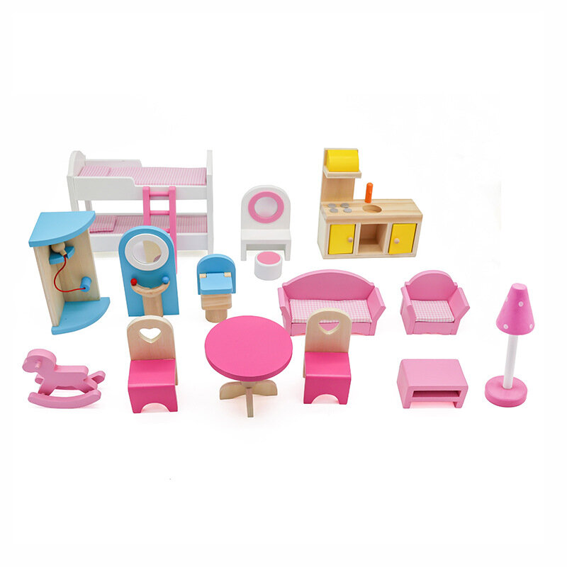 Casa de muñecas de madera para niños y niñas, muebles de juguete, figuras de cocina, juego de simulación