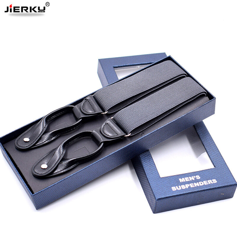 JIERKU-Suspensórios unissex de couro preto para homem, suspensórios de costas em Y, botões suspensórios 3,5x120cm, 8 cores, novo