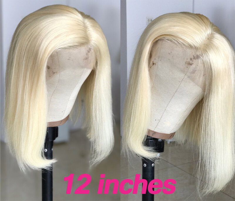 QueenKing włosów 13x4 koronki przodu włosów ludzkich peruk prosto 150% Platinum blond 613 Bob peruki brazylijski włosy Preplucked