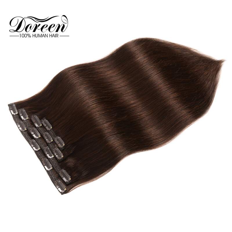 Doreen naturalne ludzkie włosy dopinki na klips maszyna stworzona Remy klip na przedłużanie włosów 4 sztuk/zestaw 120g 160g czarny