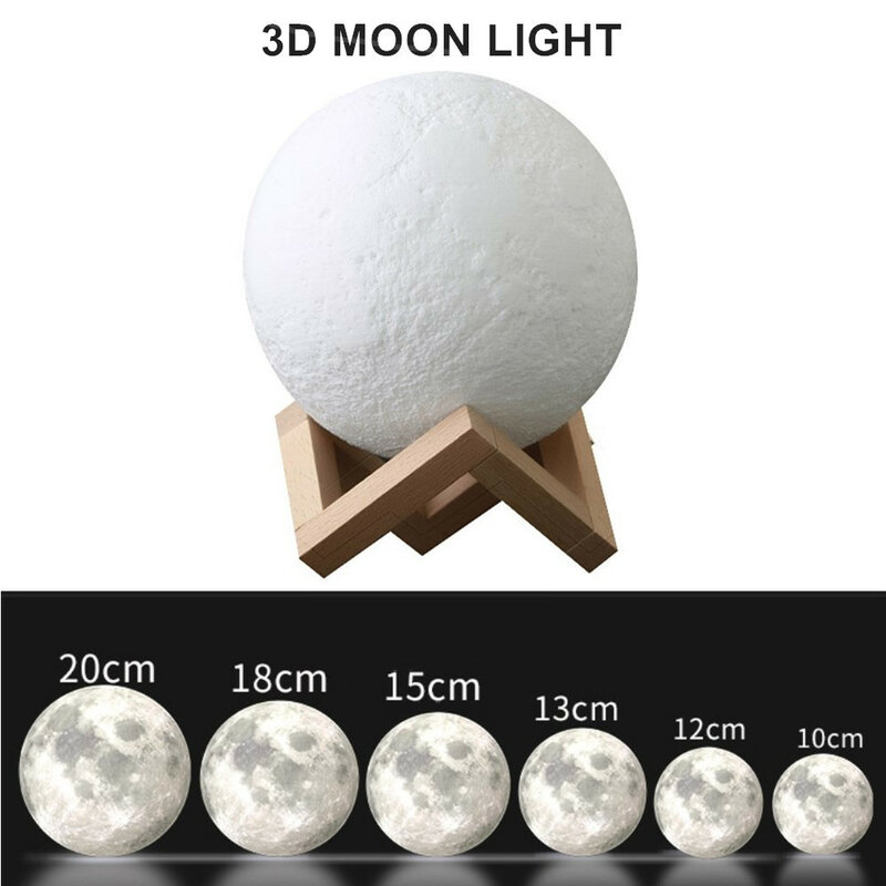 Dropship lampa wydruk 3d księżyc Moonlight kolorowy dotykowy USB Led lampka nocna akumulator Nightlight Home Decor kreatywny prezent