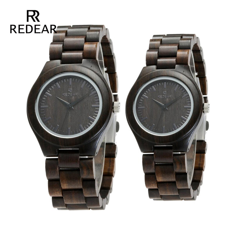 REDEAR Handmade Black Sandalwood Watches Lover's Watches Cool Nature Wood Quartz Automatic Watch in Gift Box