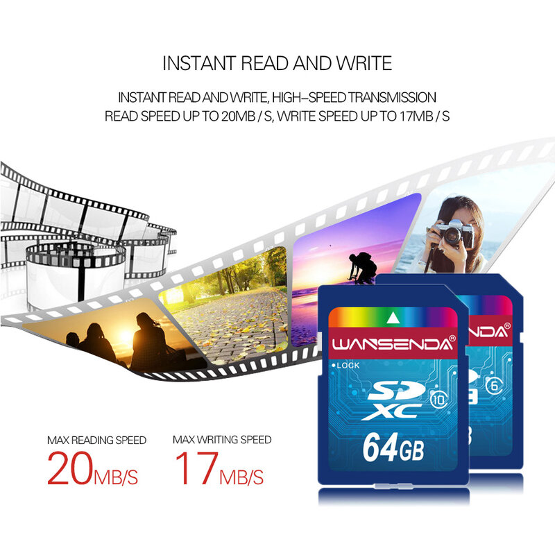 Wansenda-Cartão de memória Flash original, tamanho completo, cartão SD, SDHC, SDXC, cartão para dispositivos digitais, armazenamento de arquivos, 4GB, 8GB, 16GB, 32GB, 64GB