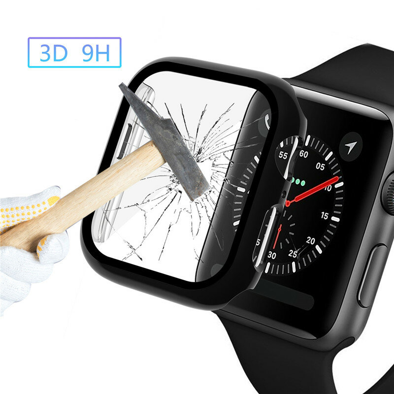 Película temperada para apple watch, protetor de tela para iwatch série 4 40mm 44mm, cobertura completa hd, anti-bolha, vidro temperado