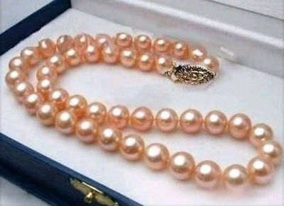 new 18" AAA 10-9 MM SOUTH SEA NATURAL GOLD PINK PEARL NECKLACE