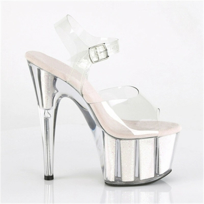 Estágio novo personalizado, saltos de vamp transparentes, 15 cm sexy modelo passarela pólo sapatos de dança