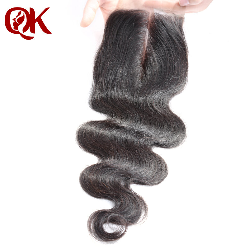 QueenKing الشعر البرازيلي ريمي قفل الشعر المستعار بالدانتيل الجسم موجة 4 "x 4" 10-18 بوصة ابيض عقدة شعر الإنسان إغلاق اللون الطبيعي