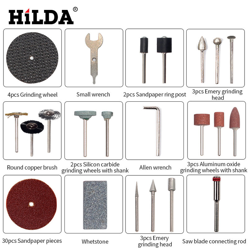 HILDA Aksesoris Alat Putar untuk Memudahkan Pemotongan Pengasah Pengamplasan Pengukir dan Pemoles Kombinasi Alat untuk Hilda Dremel