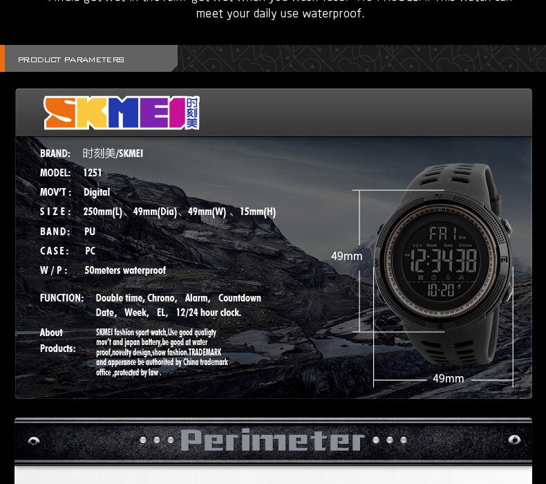Relojes deportivos para hombre SKMEI reloj Digital de marca de lujo militar LED, Relojes de pulsera electrónicos de 50m
