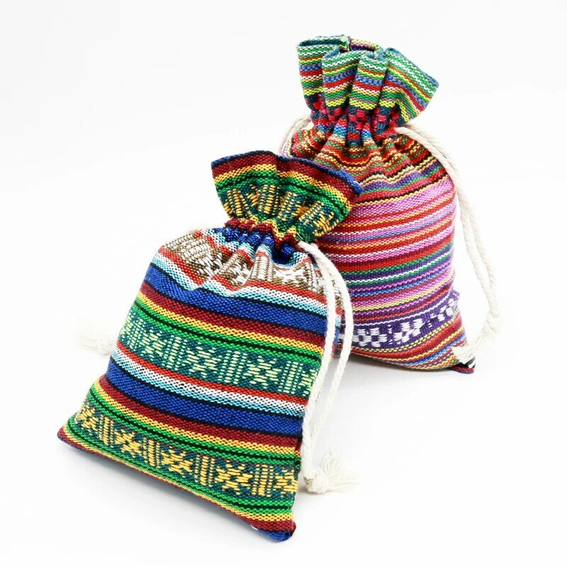 Bolsas de algodão com estampa de 2 tamanhos, 10x14 13x18cm, sacola de presente com cordão para natal, bolsas para embalar joias, pulseiras de cosméticos