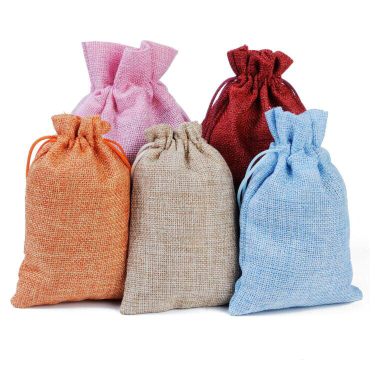 50pcs/lot 7*9 10*14 13*18 15*20cm Colorful Drawstring Cotton Linen Bags & Pouches For Jewelry Christmas Gift Packaging Bag Logo