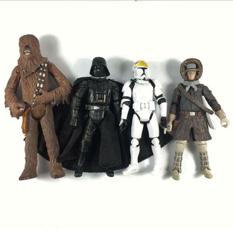 Conjunto de 5pcs star wars yoda leia vader, chewbacca stormtrooper, 3.75 "solto figura de ação, filmes, brinquedos, presentes aleatórios