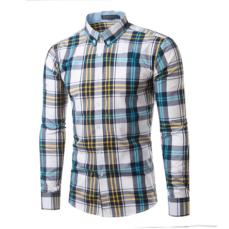 Los hombres de camisa a cuadros de manga larga camisa de primavera para hombre de la marca camisa a cuadros de algodón camisas casuales 2017 hombres Plus tamaño Delgado ajuste Camisa