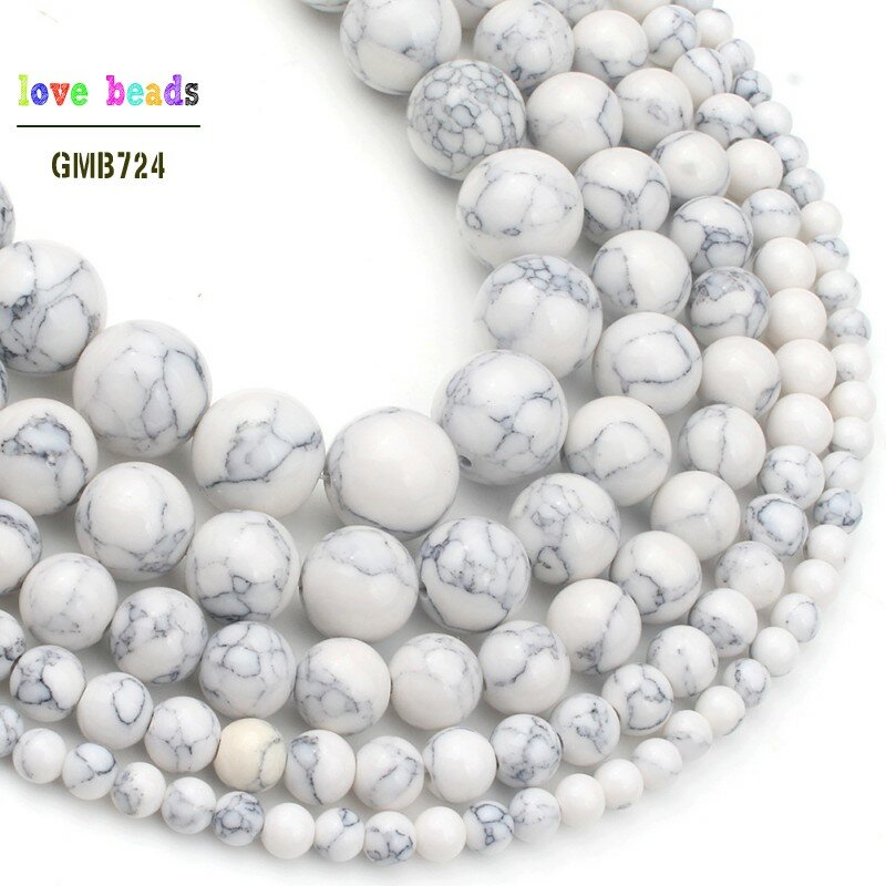 4/6/8/10/12mm deuxième génération perles blanches Howlite pour Bracelet de bijoux faisant des perles rondes en vrac brin 15''