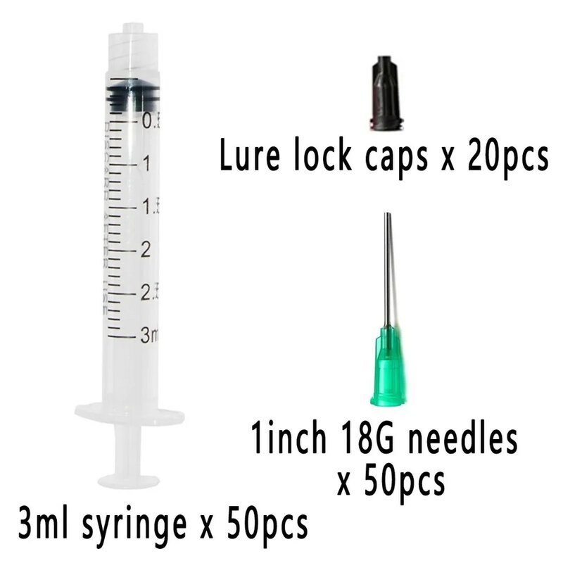(set of 50)Plastic Syringe 3ml with 1inch 18G Blunt Tip Needles For Lab and Industrial Dispensing Adhesives Glue Soldering Paste