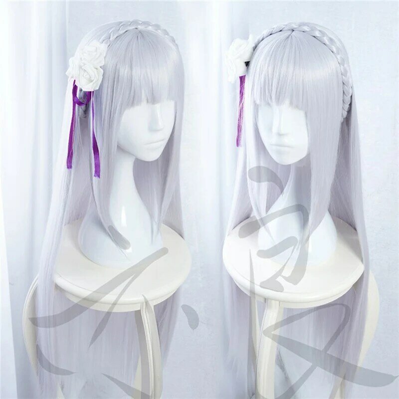 Perruque de Cosplay Re: Life in a Different World From ontariEmilia, Long Silver Purple, Heat Degree Hair, Costume Wig + Free Wig Cap, 100cm