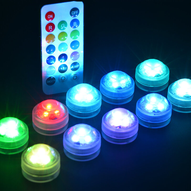 Luces LED sumergibles impermeables, luz RGB subacuática para boda, luz de té, bañera de hidromasaje, estanque, piscina, bañera, acuario, decoración de florero de fiesta
