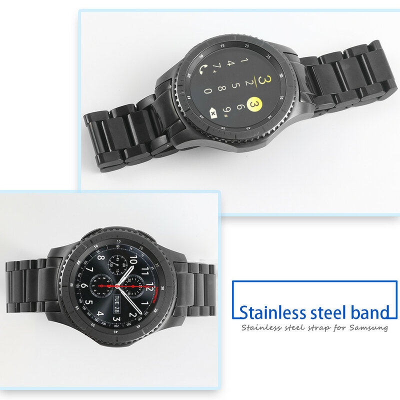 22mm opaski do zegarka do Samsung Frontier Gear S3 S4 pasek ze stali nierdzewnej biznes zakrzywiony koniec wymiana paska od zegarka zegarek R810/R800