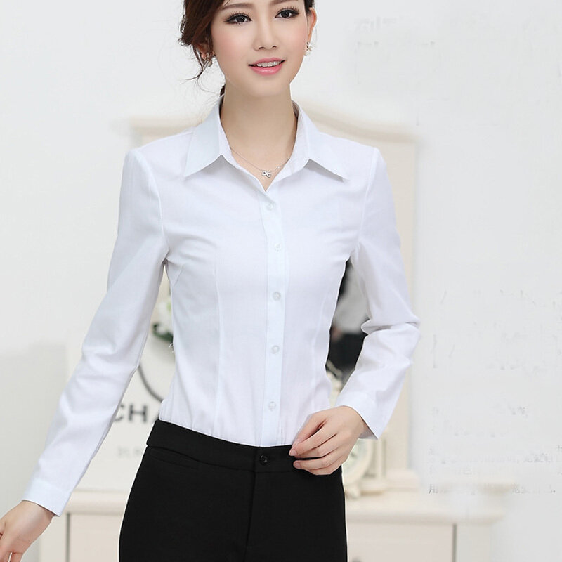 Lenshin موضة جديدة قميص أبيض المرأة ملابس العمل الرسمية أنيقة طويلة الأكمام بلايز سليم المرأة البلوزات قمصان